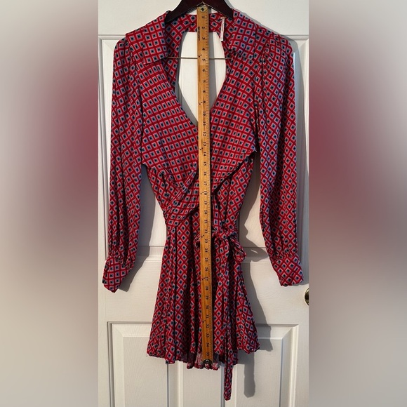 FREE PEOPLE S It Takes Two Lng Sleeve Geometric Belted Open Back Mini Dress Pink - Picture 10 of 14